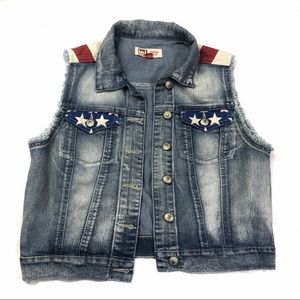 American Flag Denim Jeans Vest Size M